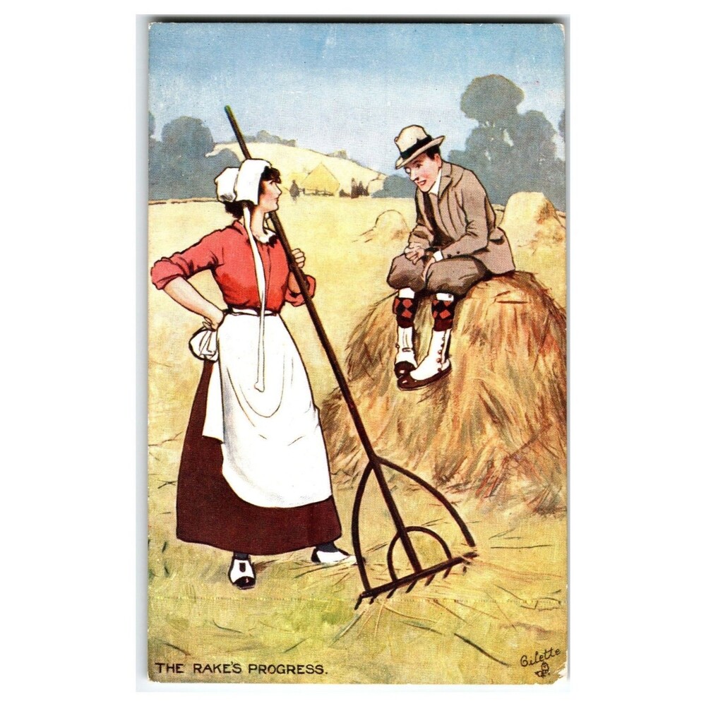 Tuck's Humour of Life John Hassall "The Rake's Progress" Farm Postcard